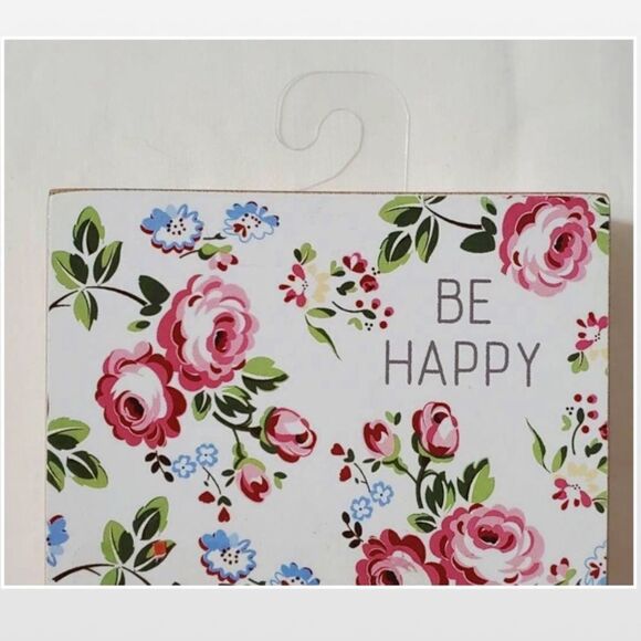 New White Floral Motivational BE HAPPY Wood Box Sign Décor - Picture 2 of 10